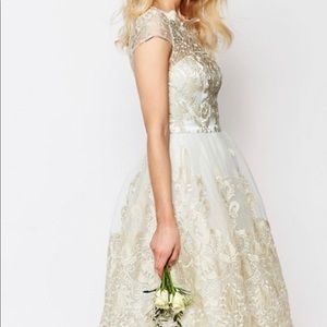 Chi Chi London premium lace dress with bardot neck